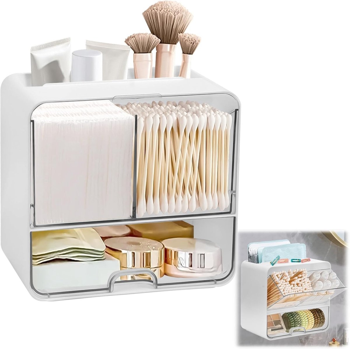 Cosmetica Organizer voor Hygiënische Maandverbanden, Opbergtas met 4 Compartimenten voor Badkamer, Ideaal voor Make-up en Wattenstaafjes