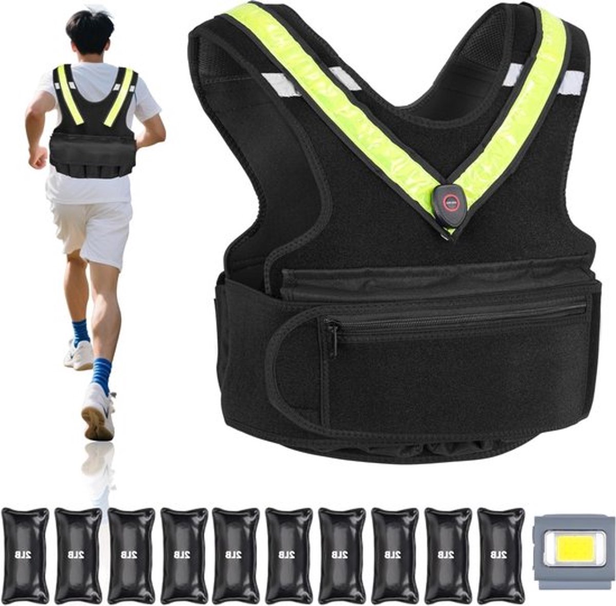 Gewichtsvest voor Dames met Reflecterende LED Riem en Hoofdlamp - 12.5 kg voor Krachttraining en Fitness