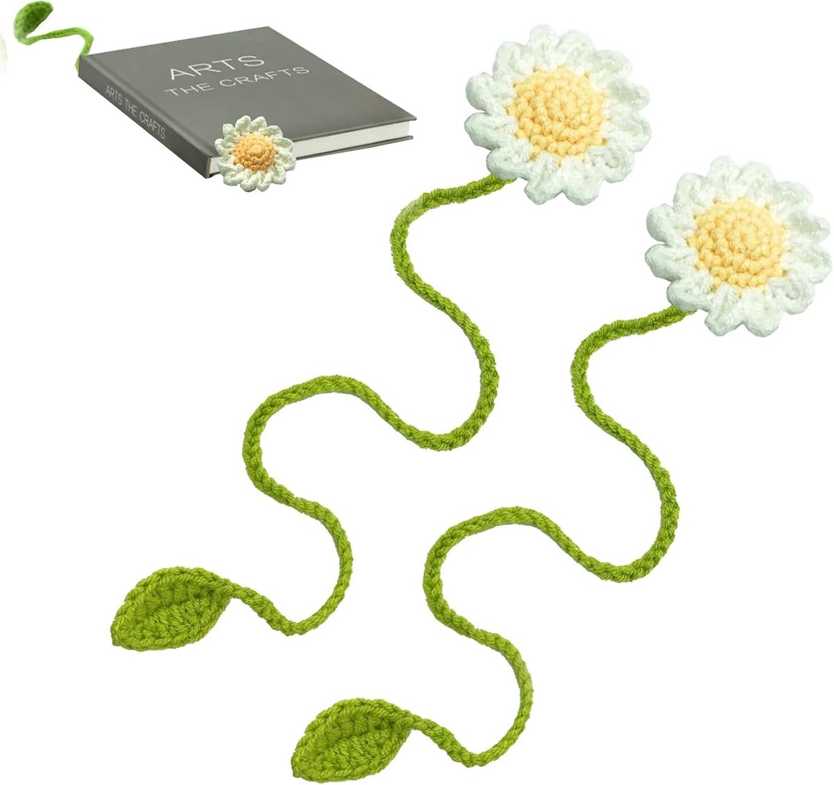 Schattige Gehaakte Daisy Boekenleggers voor Vrouwen en Meisjes, 2 Stuks, Persoonlijke Cadeaus voor Boekenliefhebbers en Leraren
