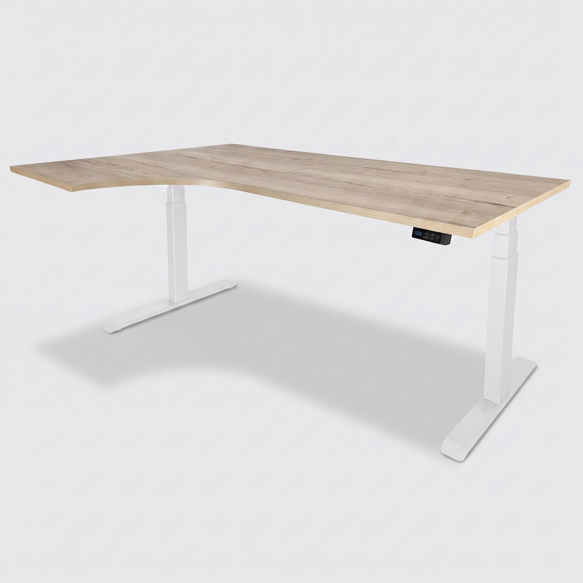 Zit-sta wingbureau elektrisch 180x120cm – Wit, Natuur eiken (Links)
