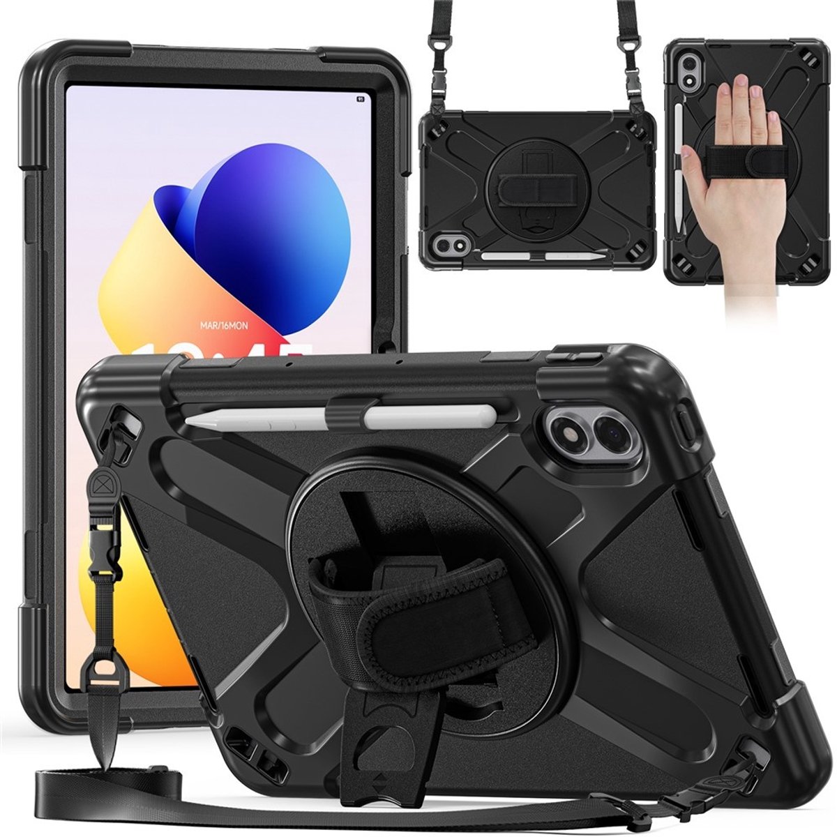 Coverup Tablethoes geschikt voor Xiaomi Redmi Pad 2 Pro Hoesje - Heavy Duty Case met Schouderstrap - Zwart