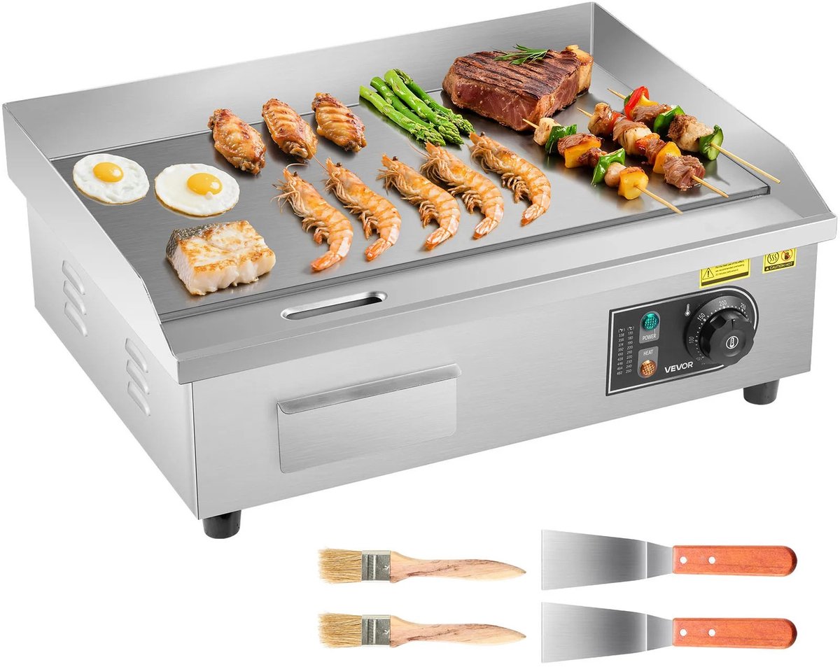 Brandistry - Elektrische Grillplaat 50-300 °C - Verstelbare Temperatuurregeling - Roestvrijstalen Aanrechtgrill - Vlakke Bovenkant