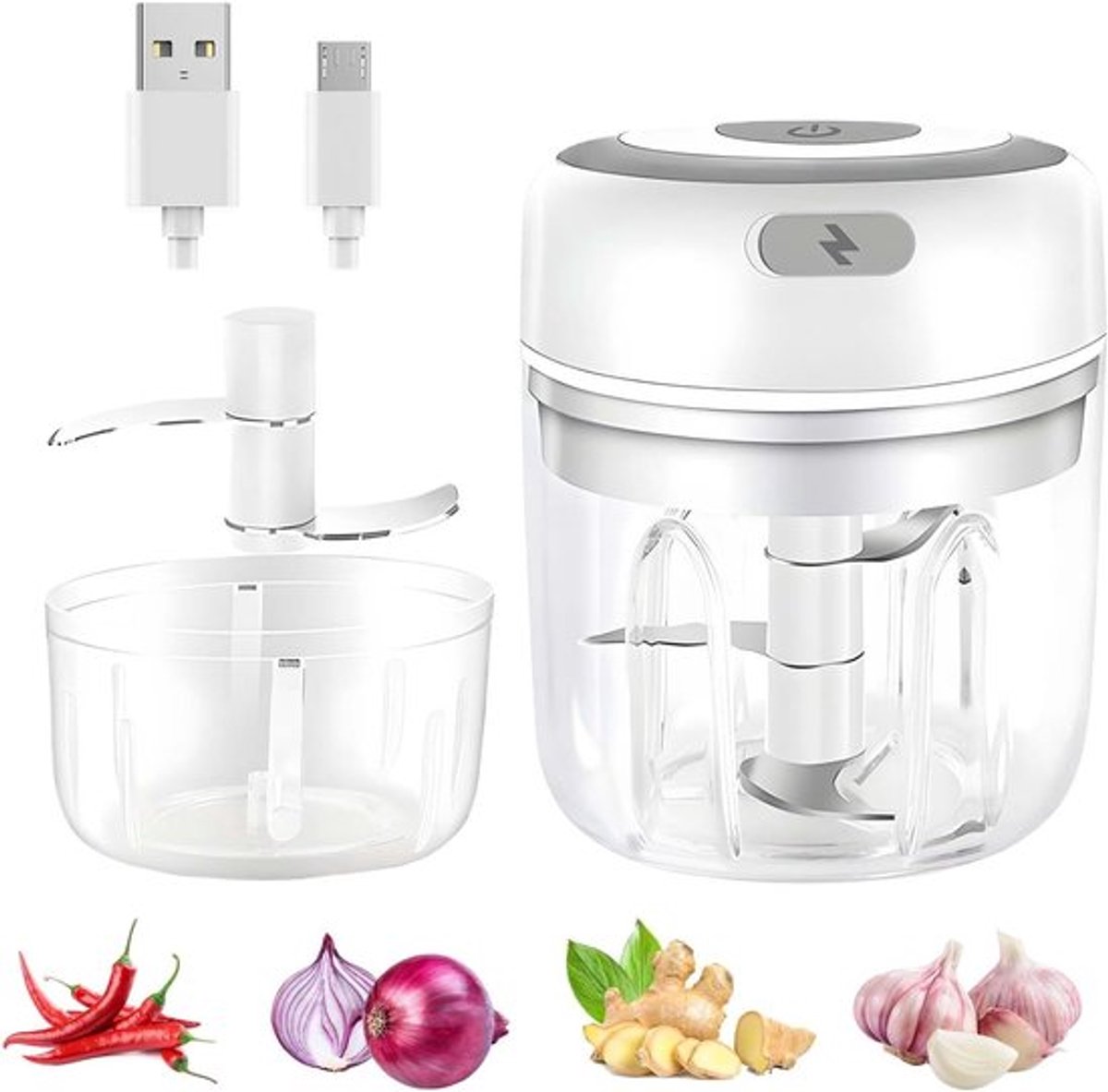 Draadloze Mini Knoflook Hakker - Oplaadbare Voedselverwerker voor Vlees, Uien en Noten, 250ml Capaciteit