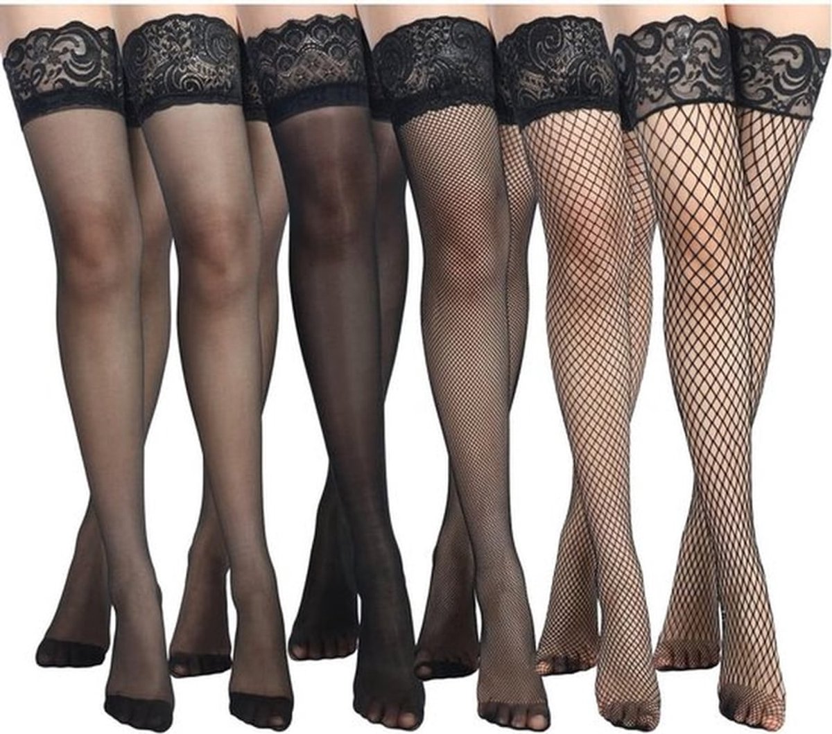 Zes Paar Visnet Kousen Thigh High Hold Up Kousen voor Vrouwen met Antislip en Kantafwerking - Ideaal voor Ondergoed en Modeaccessoires