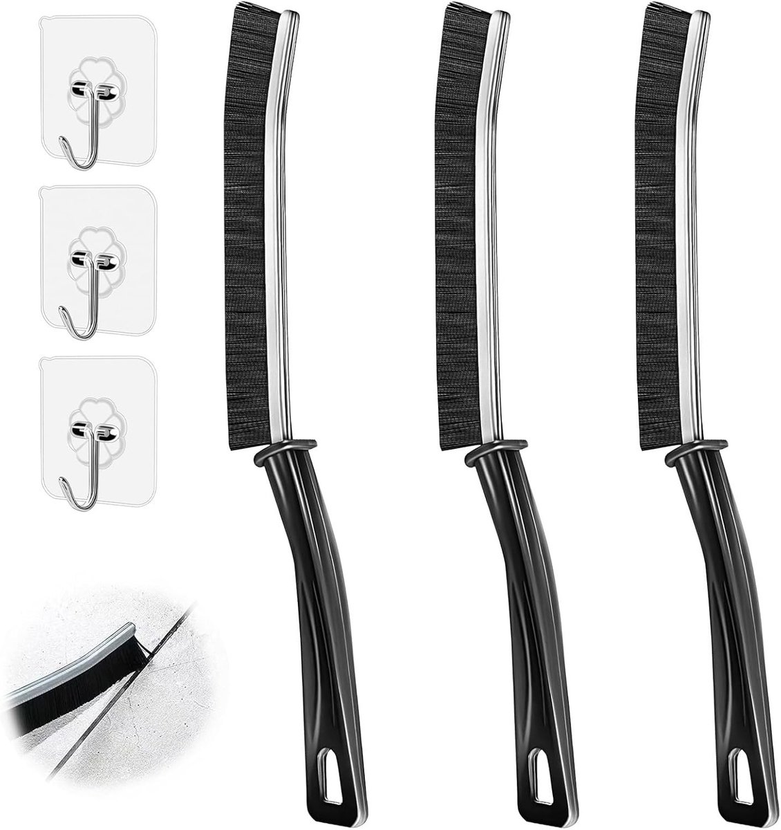 Set van 3 Schoonmaakborstels voor Voegen, Ideaal voor Badkamer, Tegels en Smalle Ruimtes, Met Stevige Haren en Handige Haakjes voor Professionele Resultaten