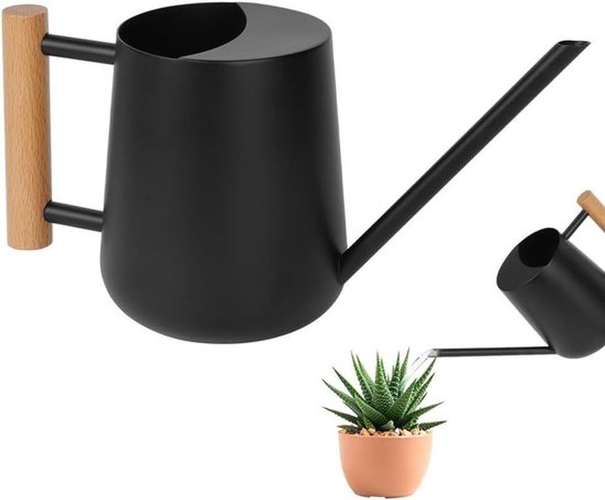 Gieter 1 liter voor kamerplanten en bonsai, zwart, met lange schenktuit