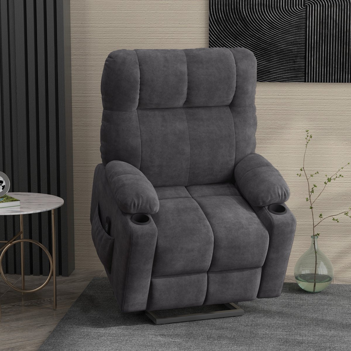 HOMCOM Sta-op fauteuil met massage- en warmtefunctie - Relaxfauteuil, opstahulp stoel - Donkergrijs – foto 7