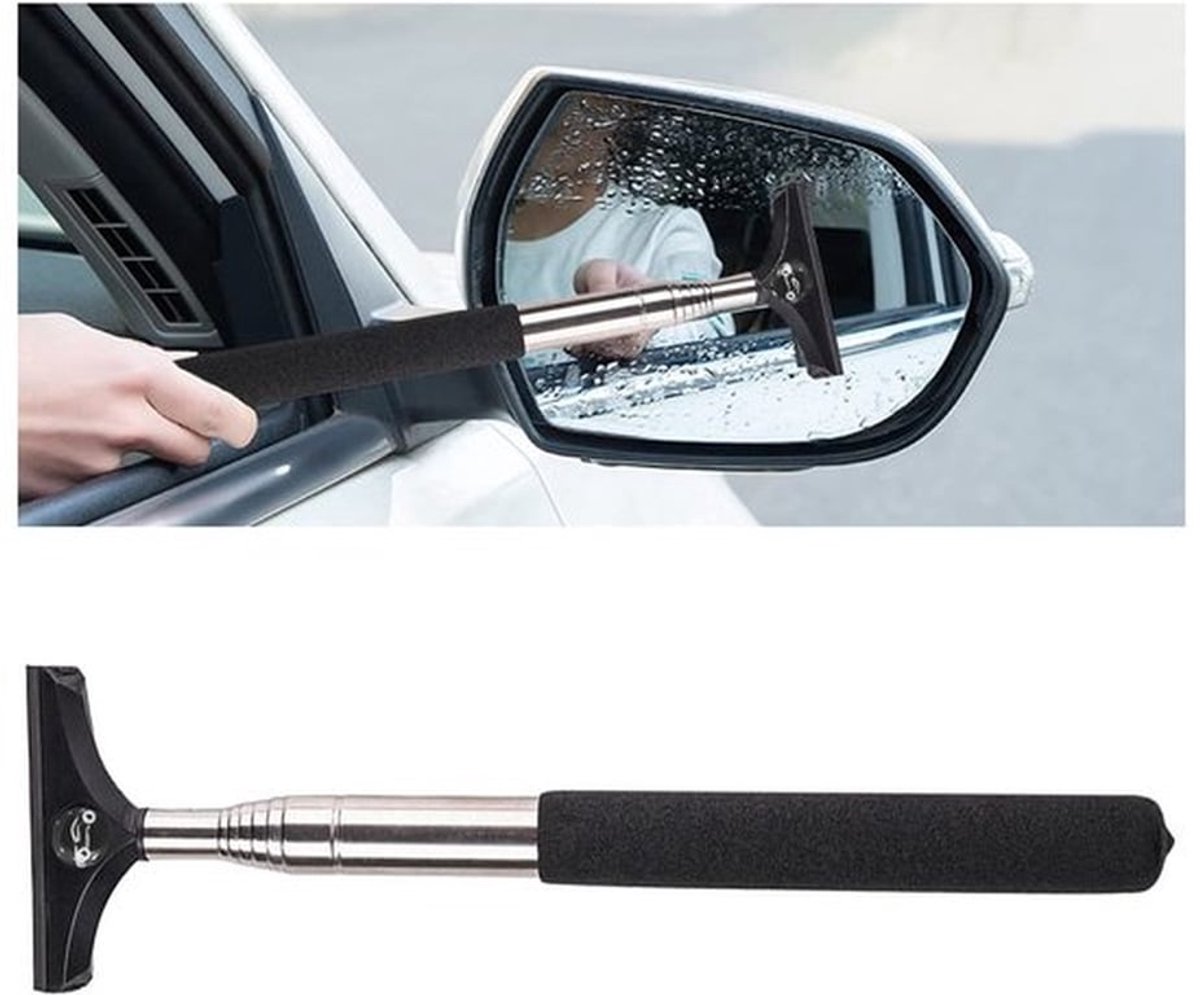 Spiegelwisser Telescopisch - Auto Achteruitkijkwisser - Intrekbare Glaswisser - Roestvrij Staal - Rubber Borstelkop 6,4 cm - Max. Lengte 98 cm - Auto Reiniger