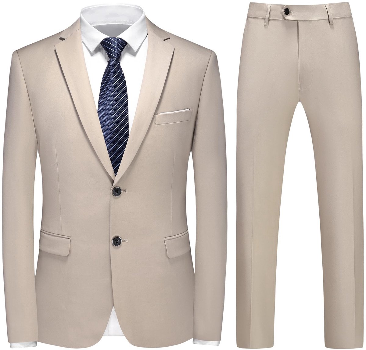 Solidchoice - Slim Fit 2-Delig Kostuum voor Mannen met Blazer en Broek in Champagne