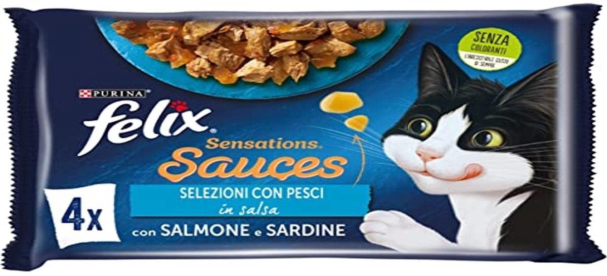 Solidchoice - Felix Sensations Sauzen Nat Voeding voor Katten met Zalm en Garnalen, 48 Zakjes