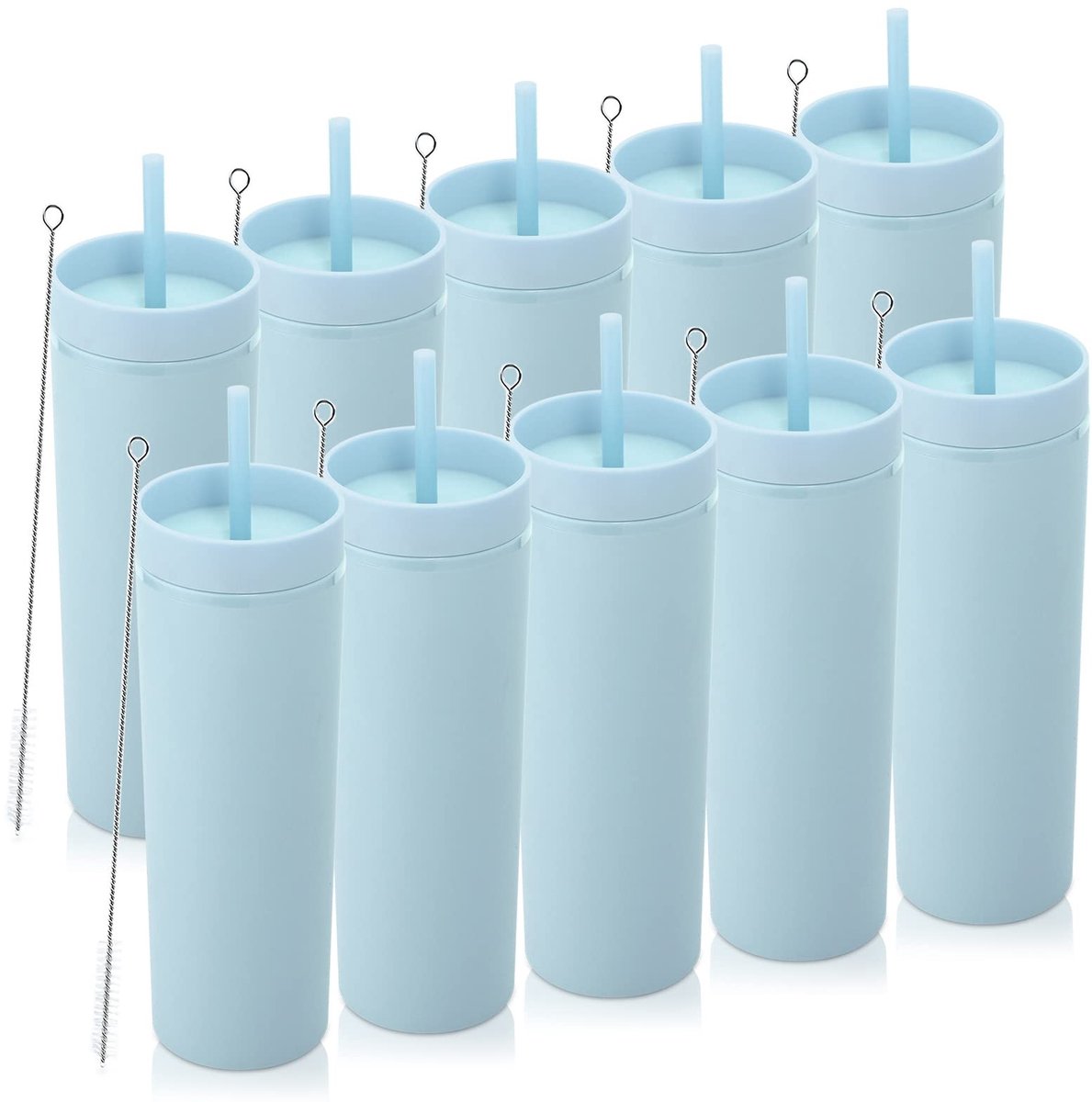 Solidchoice - Set van 10 Herbruikbare Drinkbekers met Deksel en Rietje 600ml voor Kinderen