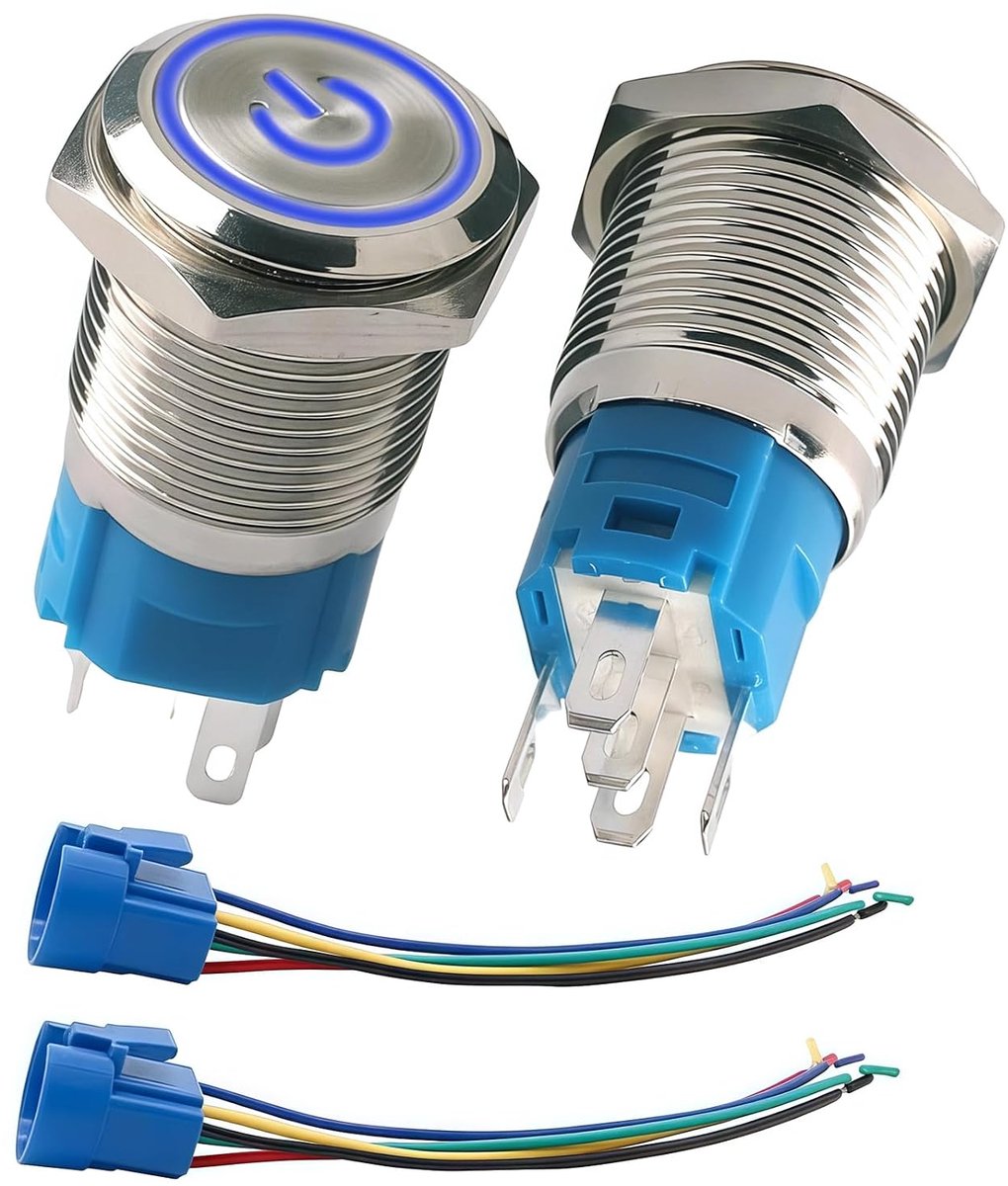 4 stuks 220 V-230 V/15 A momentane drukknop, 16 mm metalen drukknop met led, waterdicht, duurzaam, aan/uit schakelaar - ShopVlot