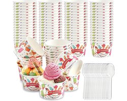 CIYIN Shallyong IJsbekers, 50 stuks papieren ijsbekers met 50 lepels, ijsbekers, papier, voor cake, desserts, fruit - ShopVlot