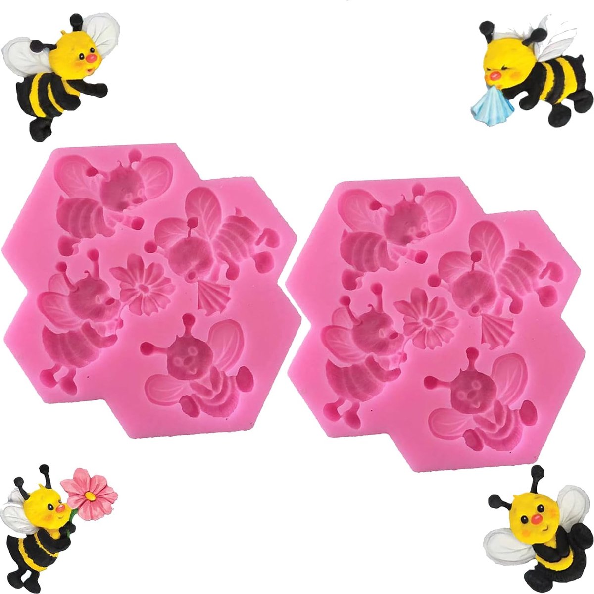 Pack of 2 3D Bee Silicone Moulds Insect Fondant Animal Shapes Polymer Clay Craft Project for Birthday Party Decoration - ShopVlot