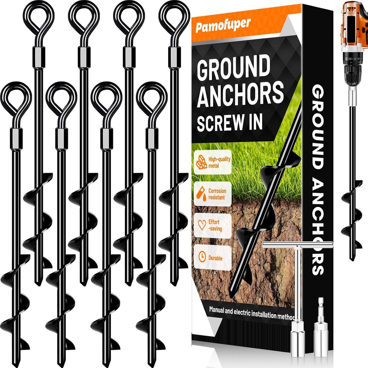 Grondanker, grondanker, trampoline, om in te draaien, heavy duty trampolineanker voor tenten, schommelframe, luifels - ShopVlot