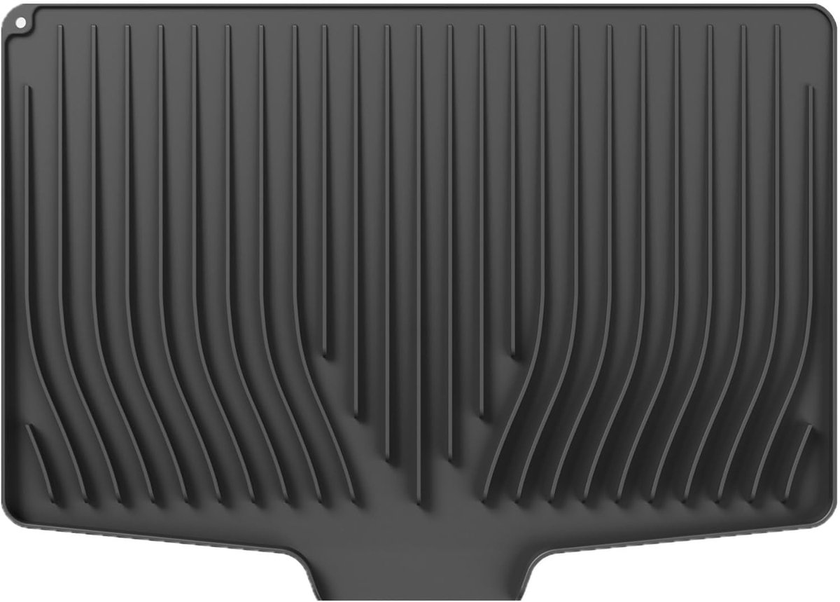 Premium Silicone Draining Mat with Angled Design - Non-Slip, Heat-resistant, Quick-Drying Sink Drain Pad (Black, 37 x - ShopVlot