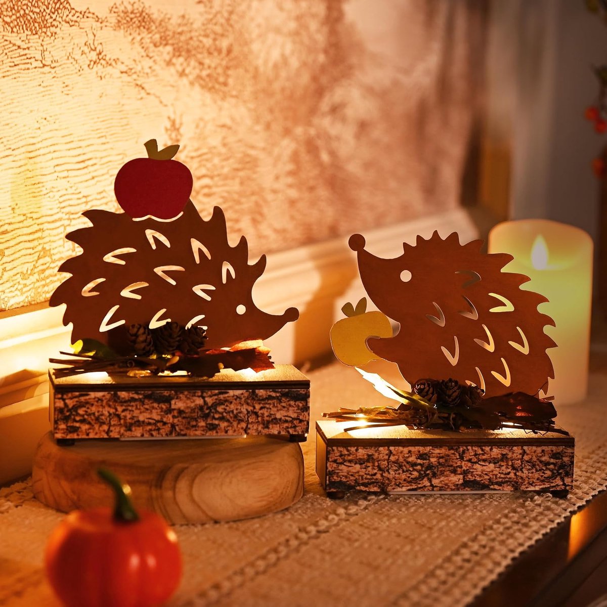 VALERY MADELYN Set of 2 autumn decoration, hedgehog, decorative figures with LED timer, made of rust, colourful metal - ShopVlot