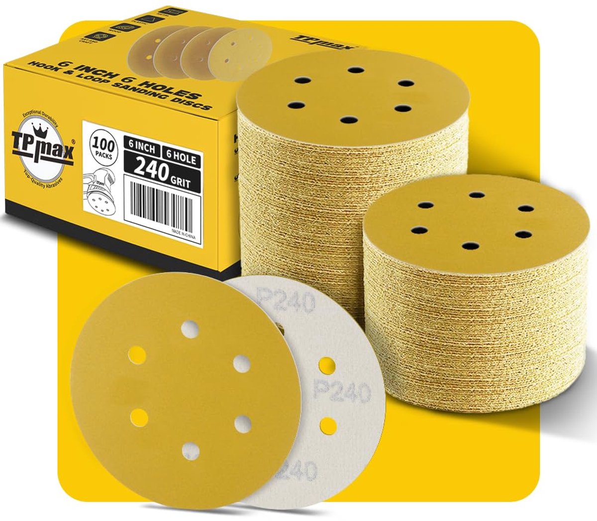 Schuurpapier schijven 150 mm - 240 korrel - premium goud - ideaal voor hout en metaal - ShopVlot