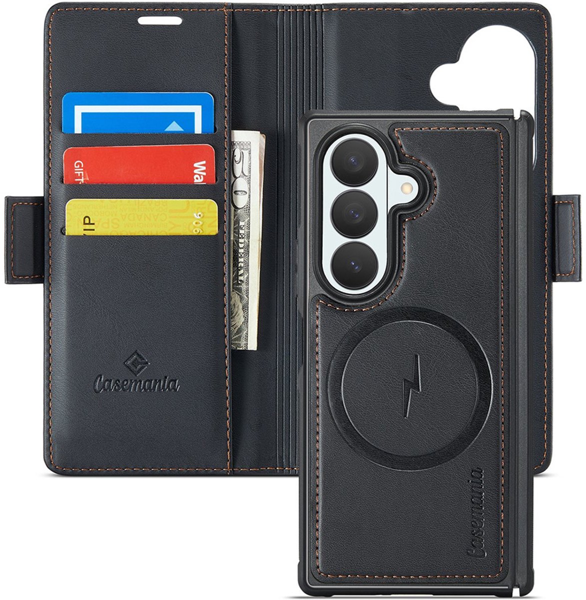 CaseMania Bookcase hoesje geschikt voor Samsung Galaxy Z Fold 8 Ultra - Effen Zwart - Kunstleer - 2-in-1 Magnetisch Uitneembaar Design - Compatible Qi2 & MagSafe