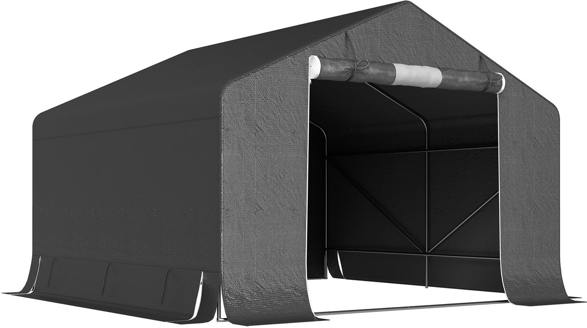 300 x 300 x 210 cm Tuinschuur, Draagbare Fietsenberging Met Rolddeur En Ritssluiting, Opslagtent Voor Fietsen Motoren Tuingereedschap, Buitenberging Garage Tent Met Ventilatie, Opbergschuur Voor Tuin Terras, Donkergrijs