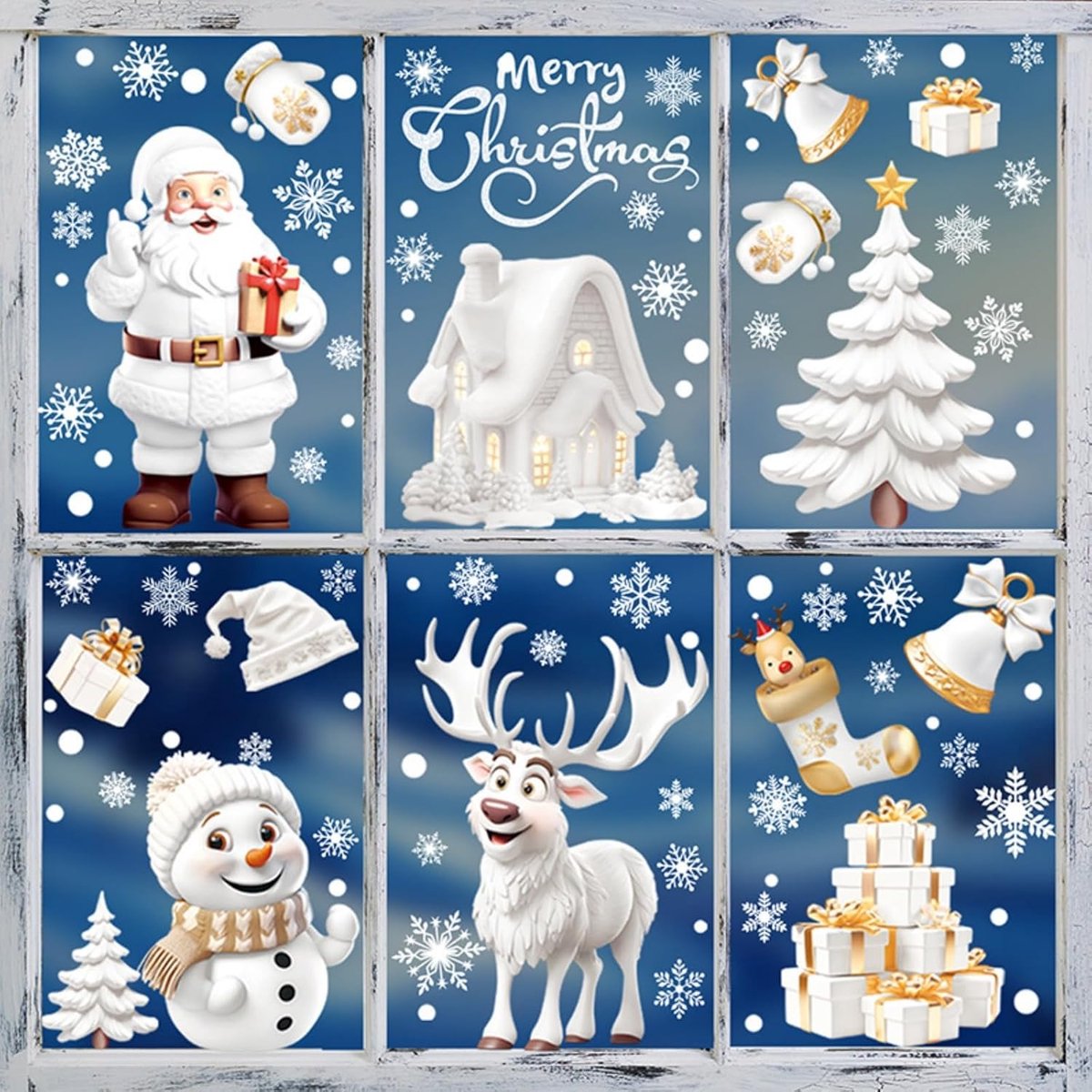 9 vellen raamafbeeldingen Kerstmis, zelfklevende kerststickers, raamdecoratie Kerstmis, raamafbeeldingen, Kerstmis - ShopVlot