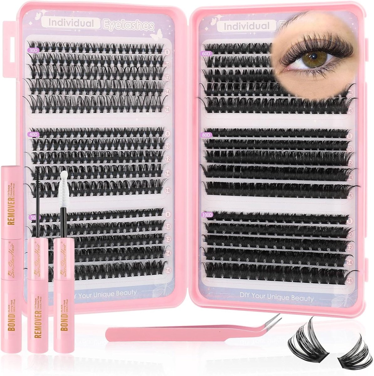 Sixstarhair Cluster Eyelash Set – 580pcs Individual Eyelashes with Bond and Seal, D-Curl Cluster Eyelashes Book - ShopVlot