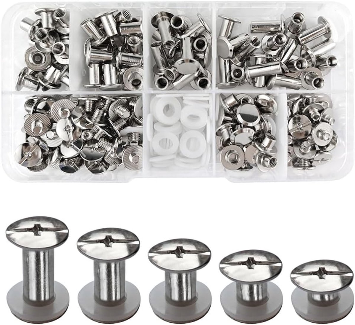 Chicago 100 Pieces M5 x 0.157/0.236/0.315/0.394/12 mm Binding Screws Leather Rivets for Crafts Bags Books Belts - ShopVlot