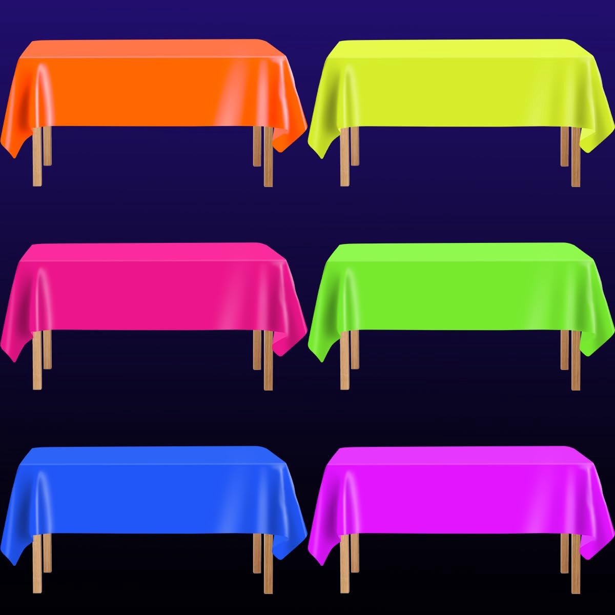 6 Pcs Neon Tablecloths Mix Color Glow in the Dark Tablecloths Waterproof Rectangle Pastel Rainbow Tablecloth for Neon - ShopVlot