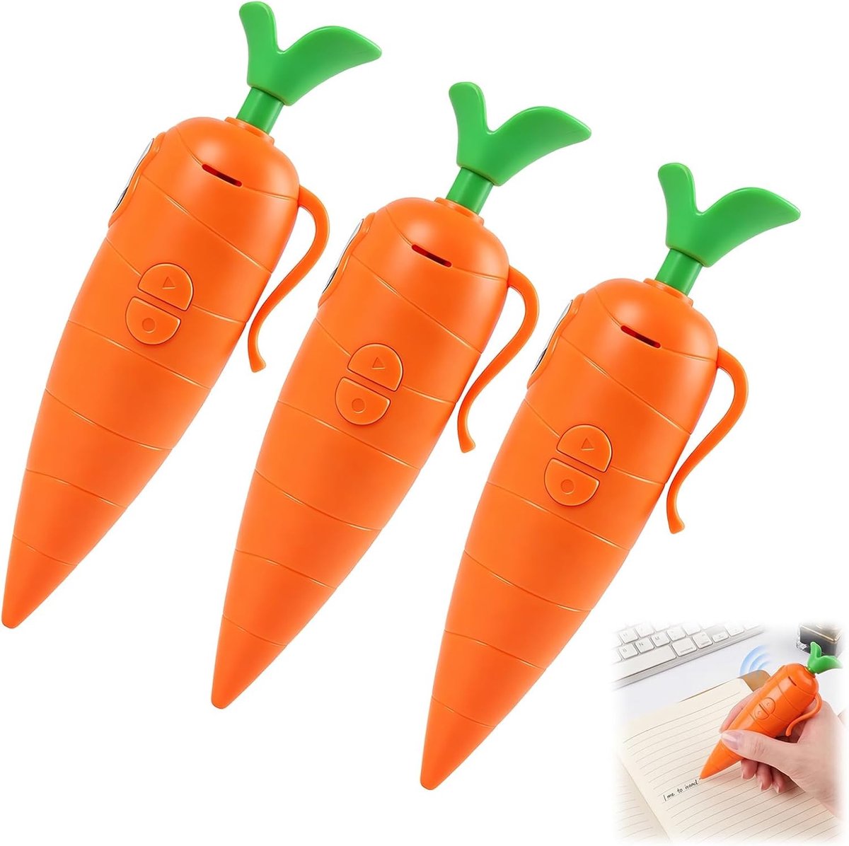 3 stuks wortelvormige recorder pen met lees- en opnamefunctie voor 60 seconden, grappig en creatief cadeau voor - ShopVlot