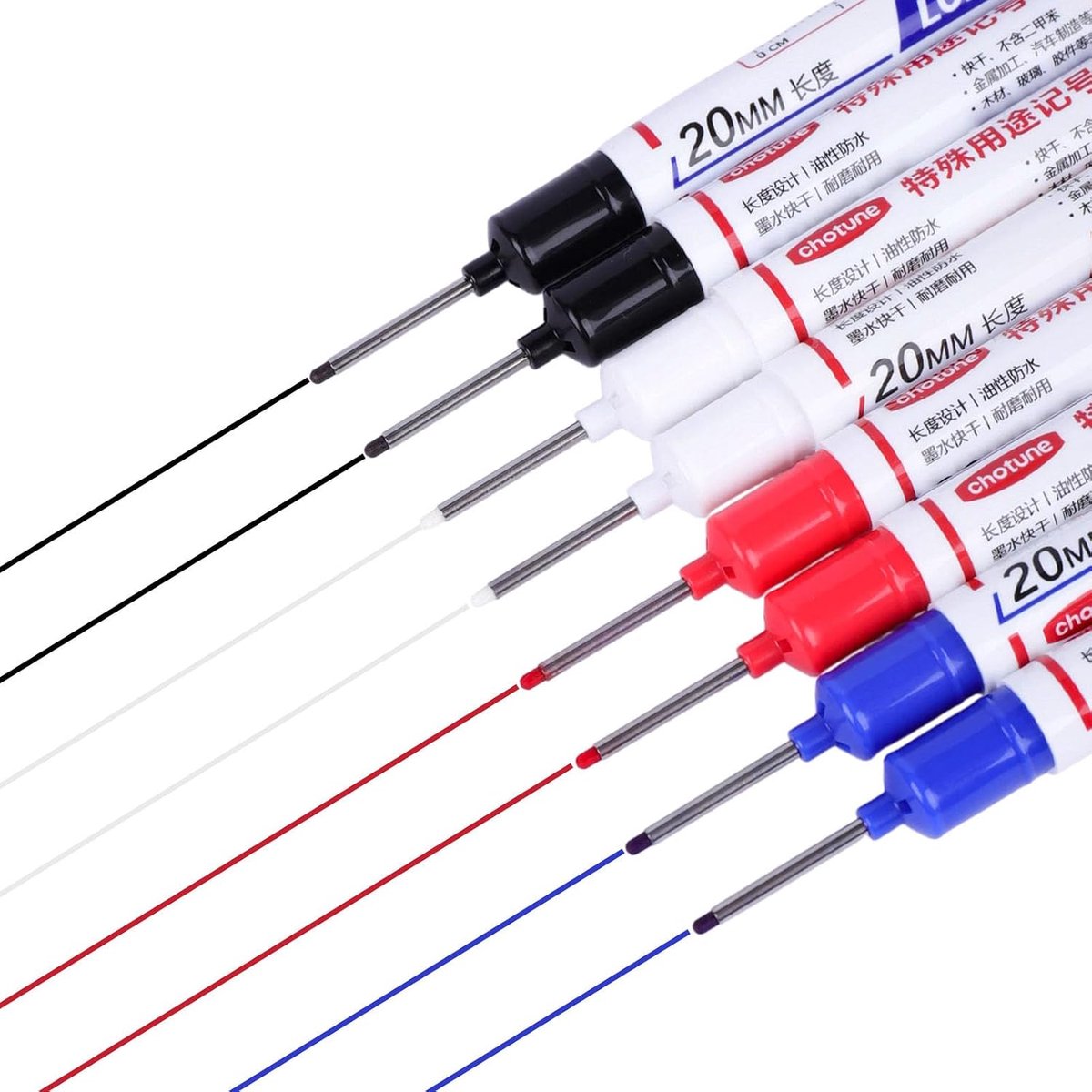 8 Pieces Deep Hole Marker Waterproof Long Tip Marker 20mm Long Tip Marker Precise and Quick Drying for Wood, Metal - ShopVlot