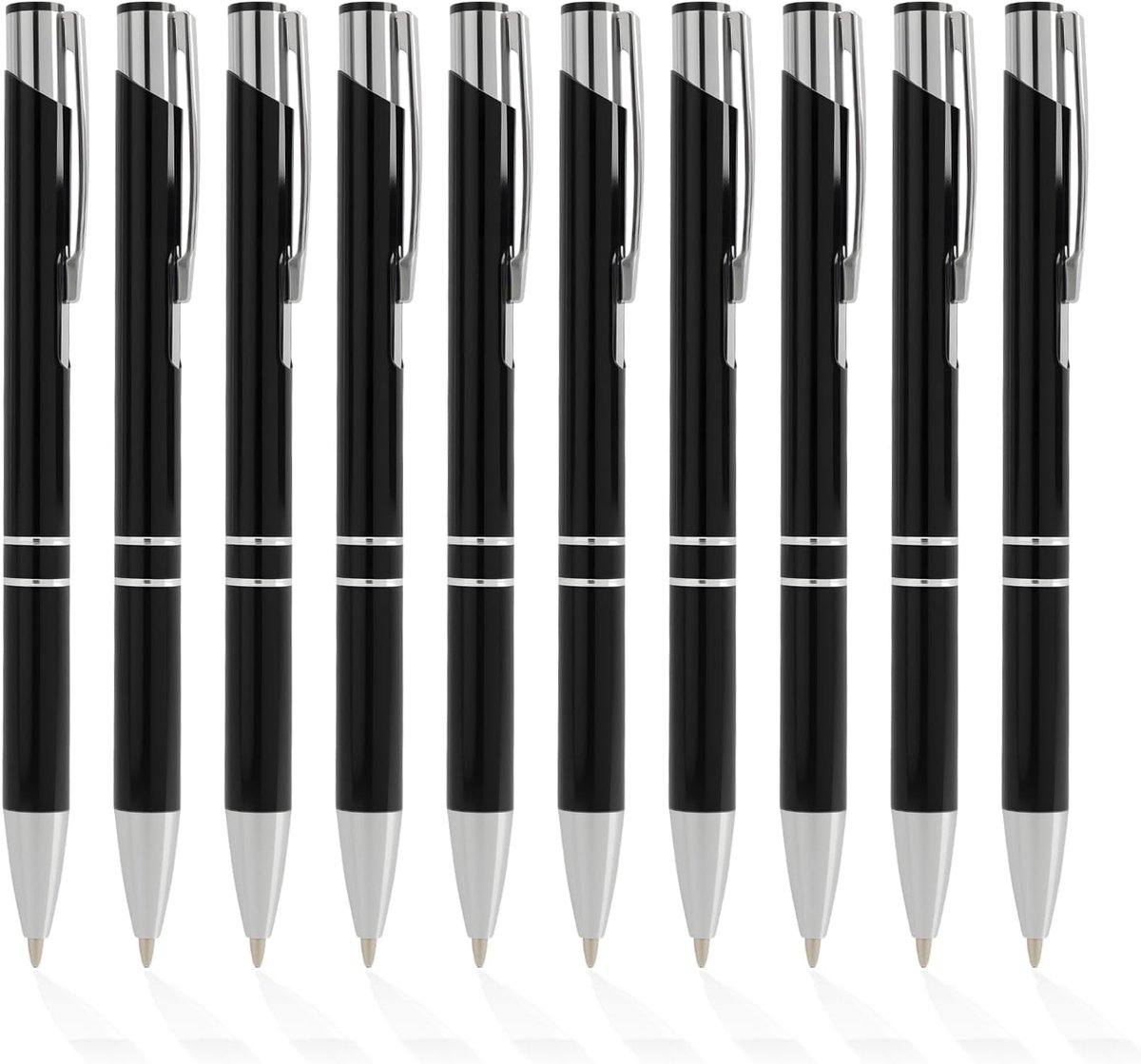 Zwarte metalen balpen 10 stuks - hoogwaardige kwaliteit - glanzende chromen afwerking - altijd een pen bij de hand - ShopVlot