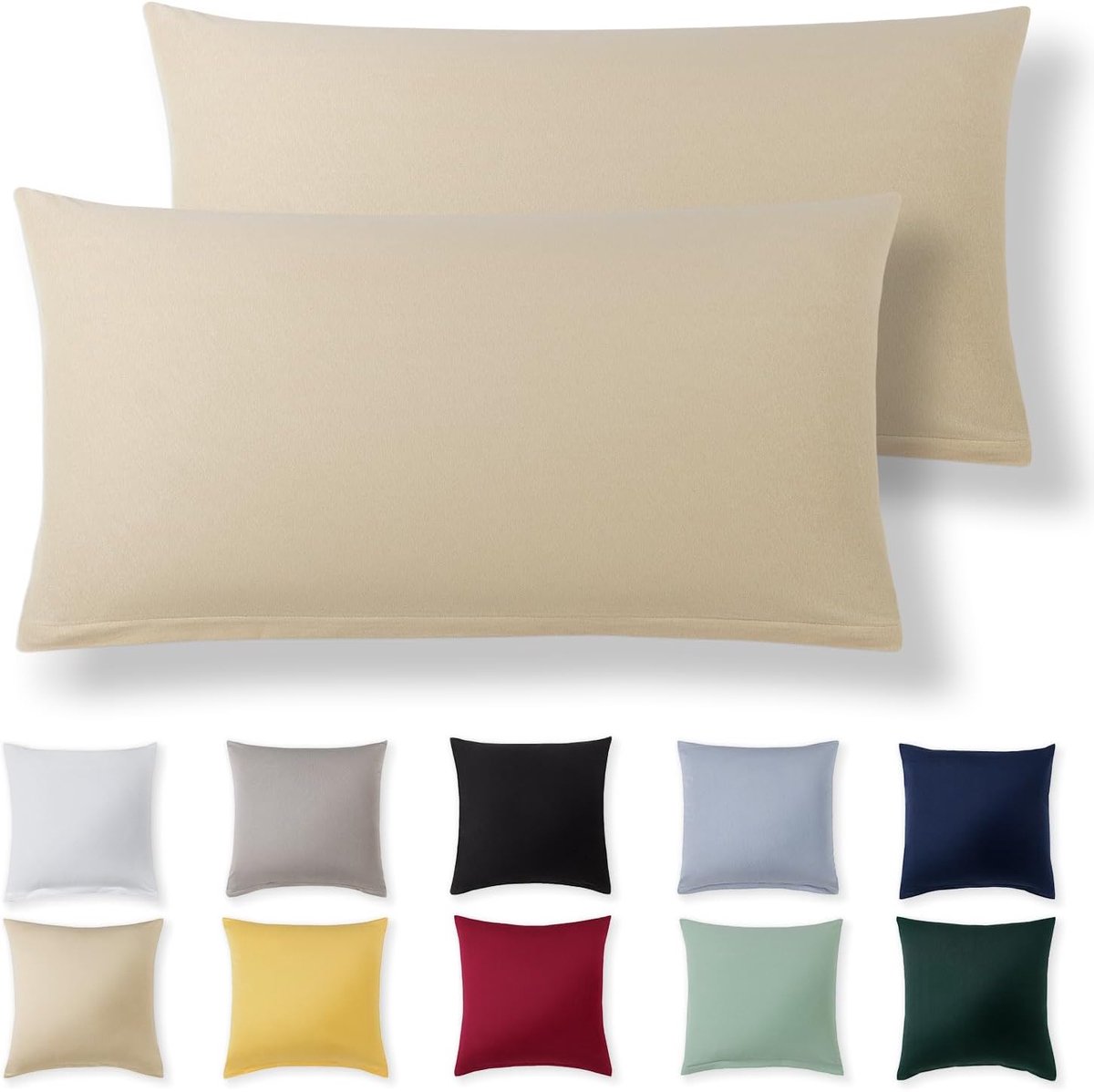 Kussensloop 40 x 80 cm - Beige - 100% Jersey Katoen - Superzacht met Rits - Perfecte Pasvorm - ShopVlot