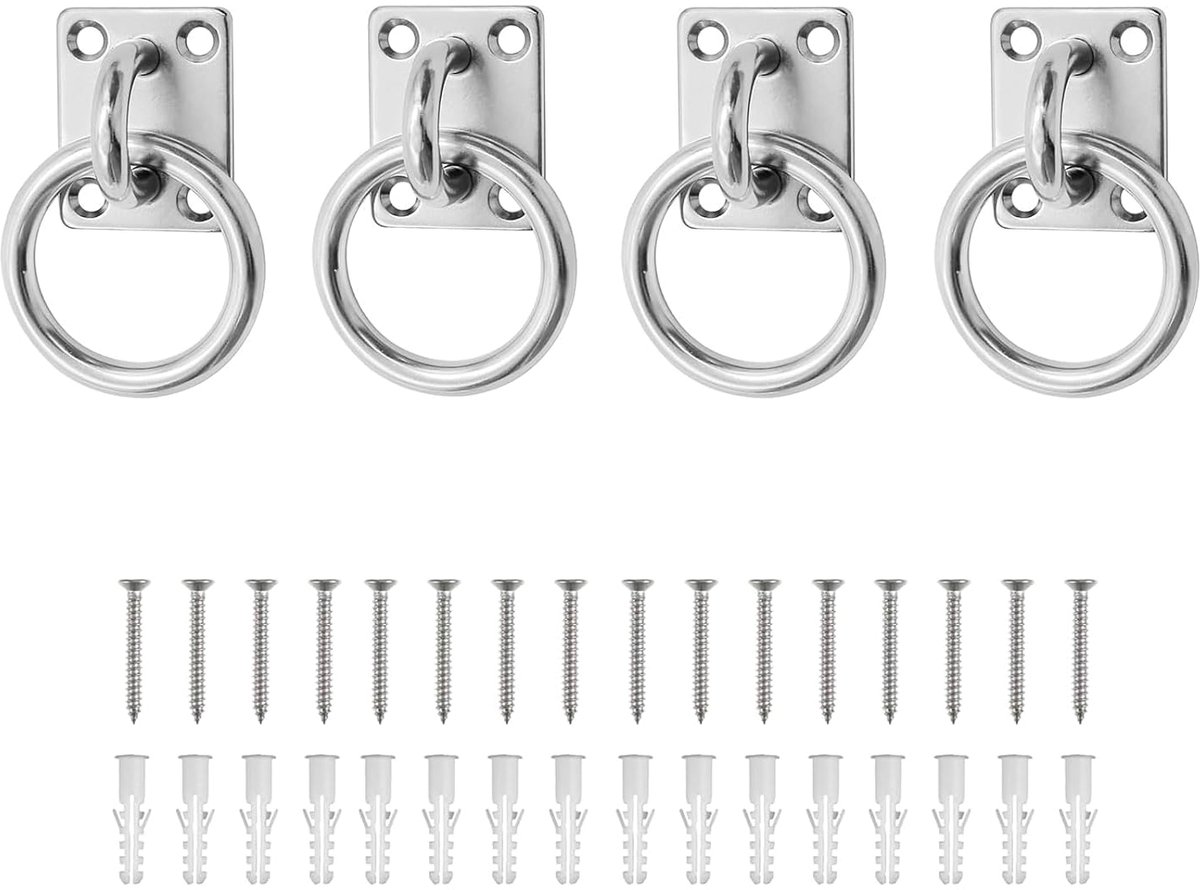 Oogplaat RVS 304 (4 Stuks) - Heavy Duty met Oogje 5mm - Duurzaam en Sterk - Ideaal voor Bevestiging - ShopVlot