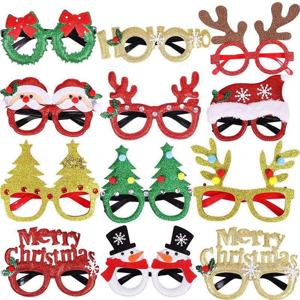 Kerstbril 12 Stuks - Creatieve Santa Claus Brillen - Unieke Ontwerpen - Perfect voor Foto's en Feesten - ShopVlot
