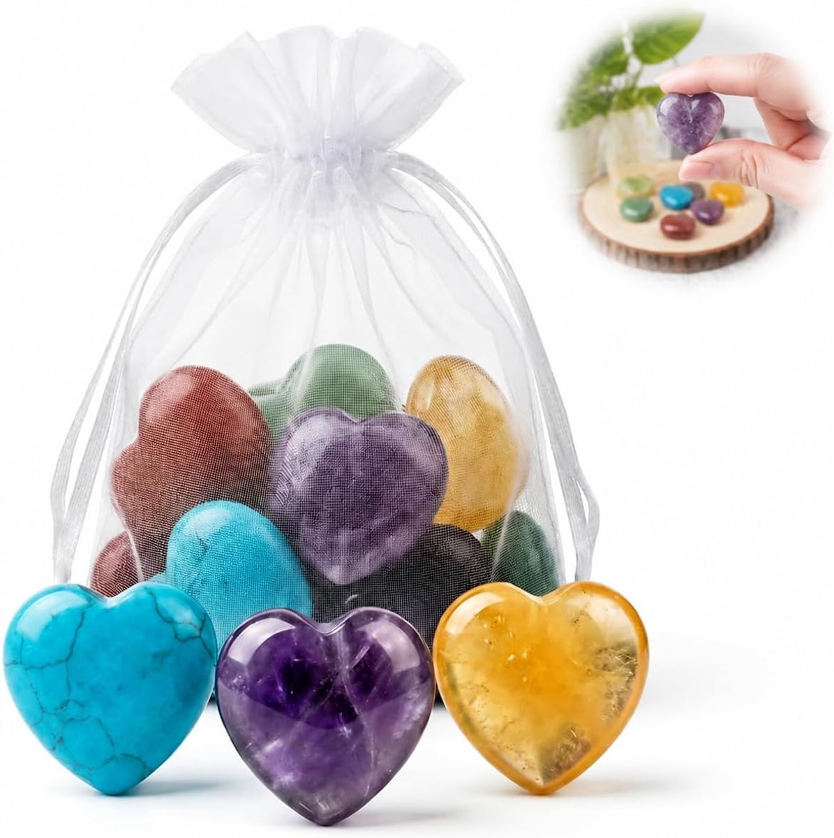 Edelstenen hartvormig 12 stuks – 2 maten – in organzazakjes – perfect voor decoratie - ShopVlot