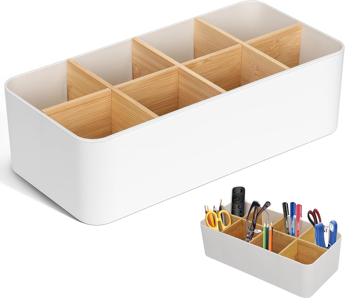 Bureau organizer met 8 vakken - kantoor organizer wit - multifunctionele opbergbox - perfect voor pennen en accessoires - ShopVlot