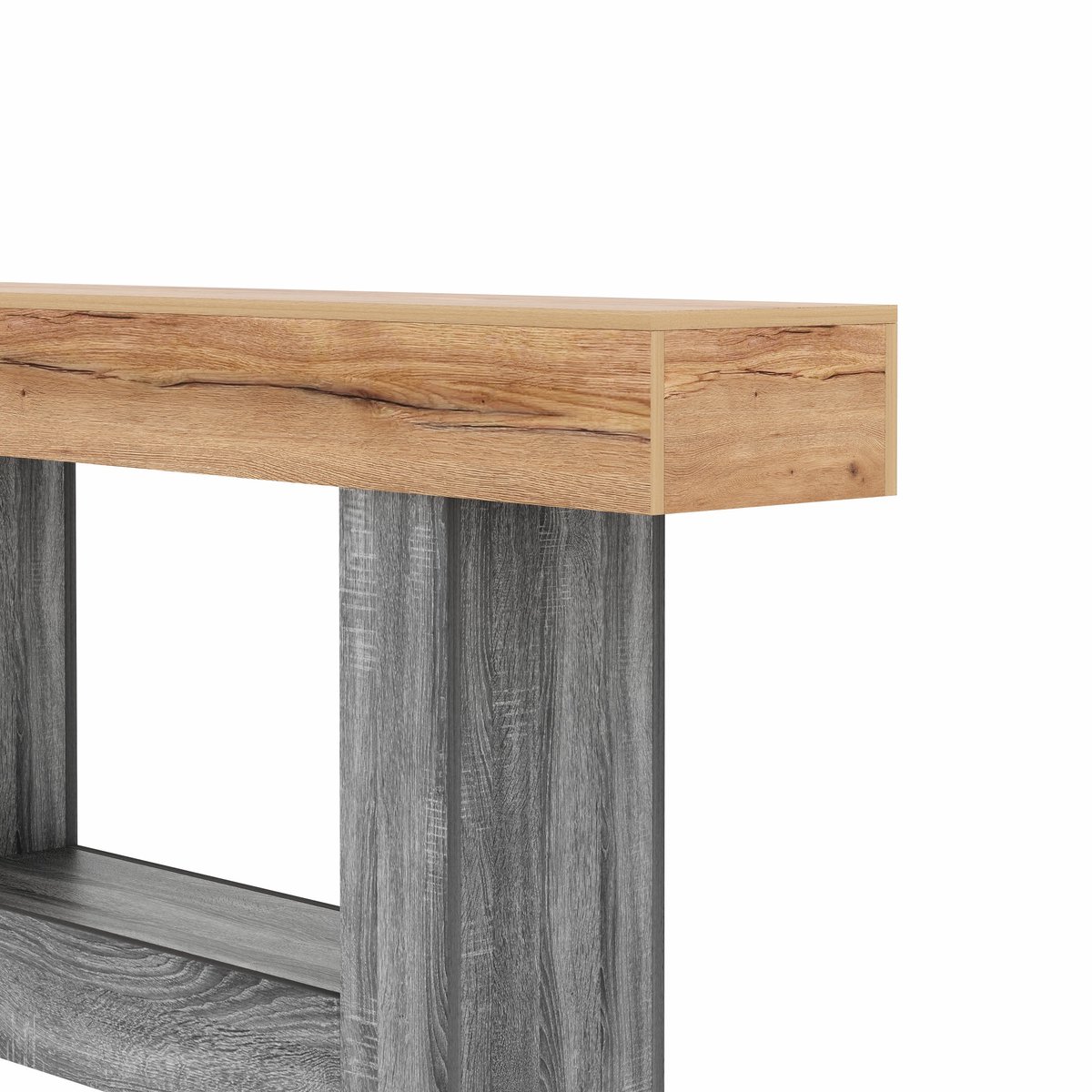 DESMIU Consoletafel - Tweekleurig Houtlook Met Opbergvak En U-Vormige Steun - Voor Hal En Woonkamer - Spaanplaat - 160x30x82,5 Cm - Naturel Naturel, grijs