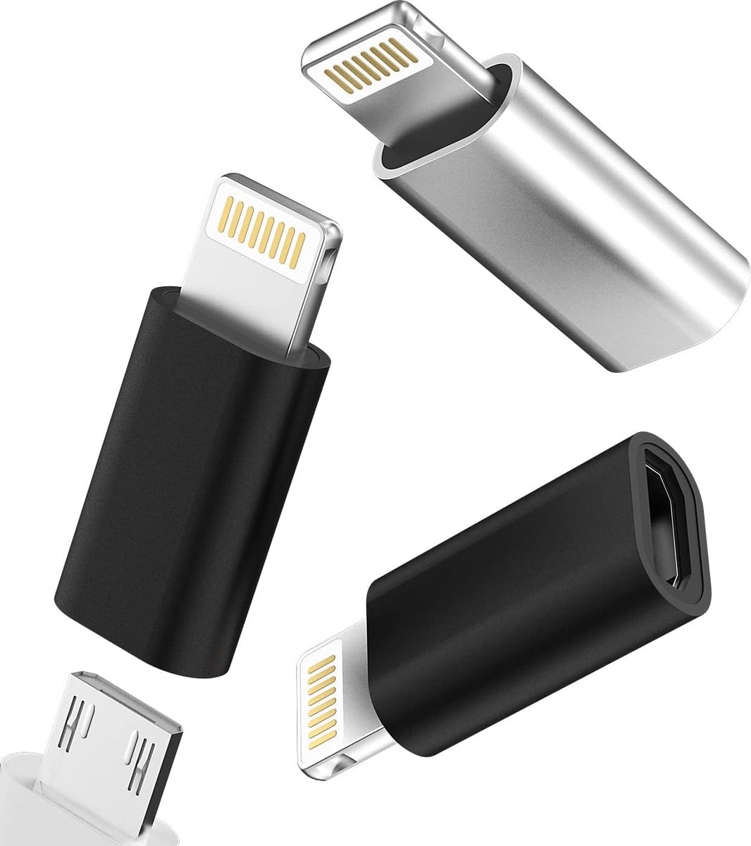 Lightning naar micro-USB-aansluiting naar Lightning mannelijke adapter snel opladen (3 stuks) voor Android voor Apple - ShopVlot