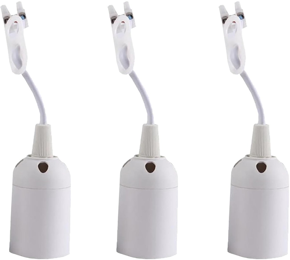 Lamp socket, 3 pieces E27 socket with cable, white - ShopVlot