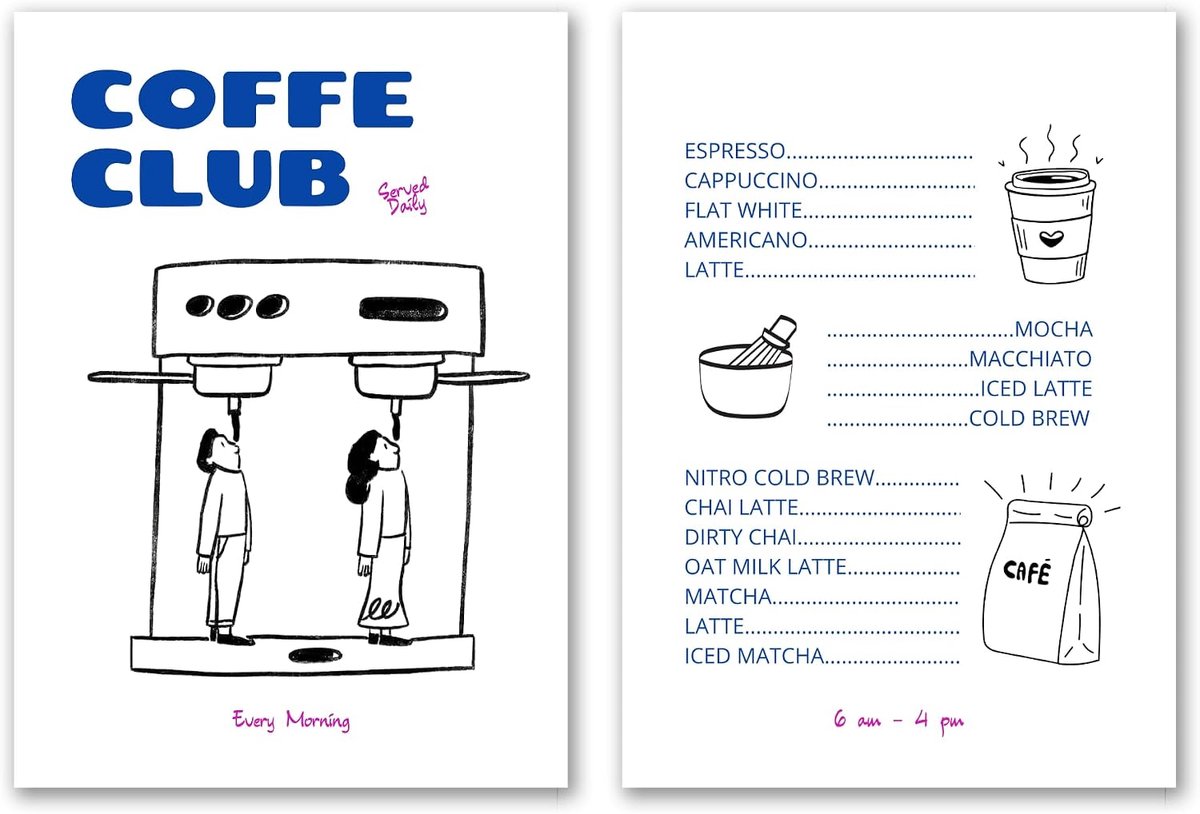 SALVADERO Coffee Club Decorative Posters Set of 2 Coffee Posters Ideal for Kitchen, Office or Coffee Shop (Marzocco - ShopVlot