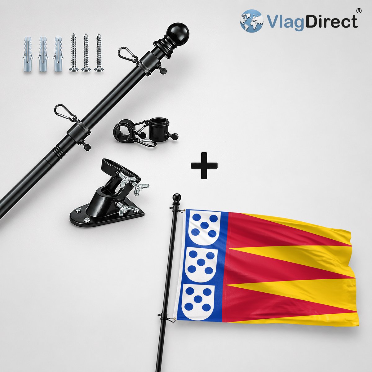VlagDirect - Compleet vlaggenpakket - Zwarte vlaggenstok inclusief vlaggenstokhouder + Albrandswaard vlag - Gemeente Albrandswaard vlag - 90 x 150 cm.