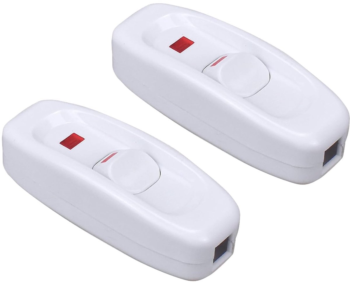 2 Pcs Inline Switch, 250V 10A On/Off with LED Display for Bedside Light, Table Lamp, Electric Cable, White - ShopVlot