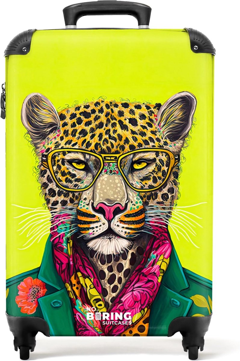 NoBoring Suitcases 8720949062045 Suitcase Panther Animal Glasses Colors Fits within 55x 40x20c M and 55x35x25c M - ShopVlot