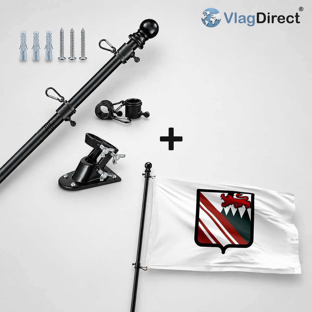 VlagDirect - Compleet vlaggenpakket - Zwarte vlaggenstok inclusief vlaggenstokhouder + Gemeente Vresse-sur-Semois vlag - 90 x 150 cm.