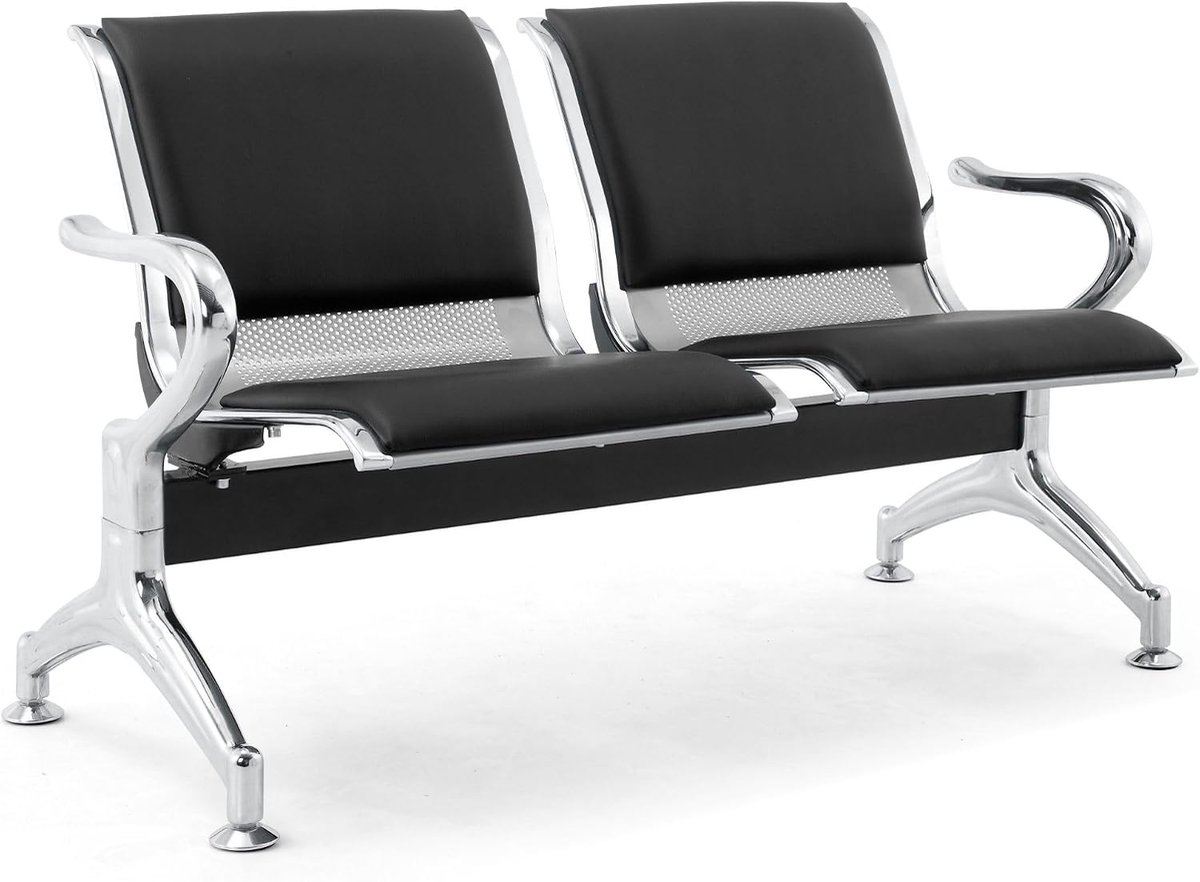 2-seater steel sofa 125x71x78H silver for waiting room - with seat and back cushions - sofa with armrests - ShopVlot
