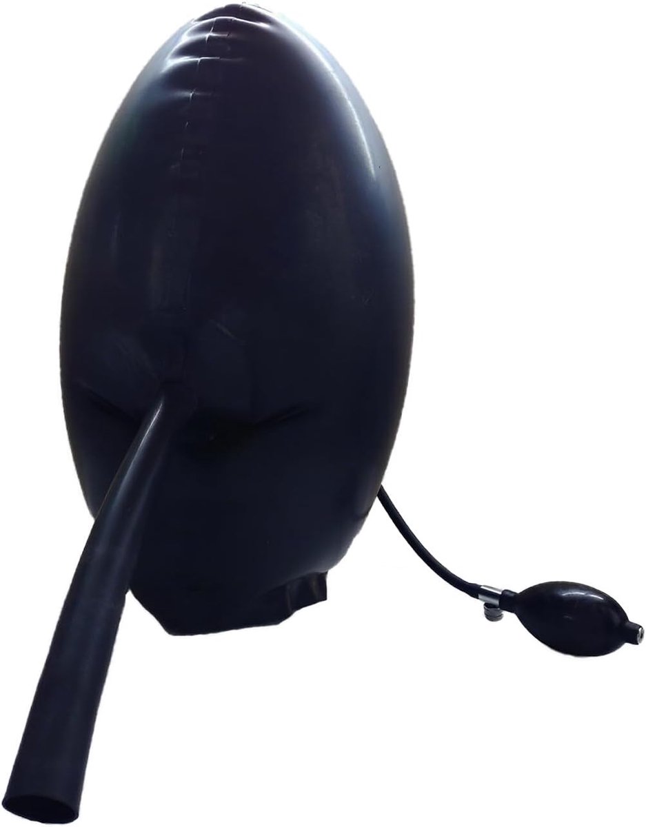 Inflatable Latex Mask with Latex Breathing Hose,Black Latex Mask with Back Zipper for Rubber Parties - ShopVlot