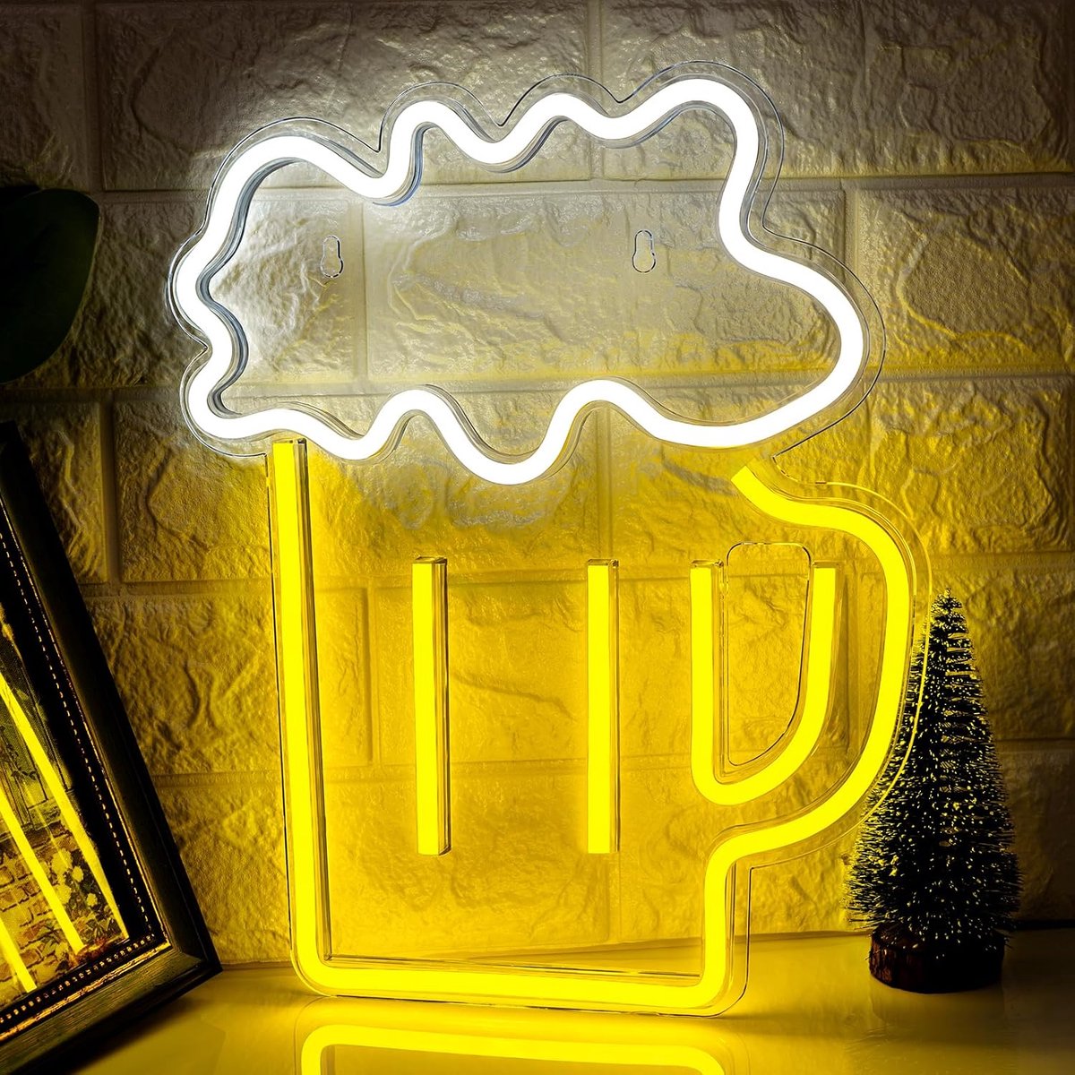 Ineonlife Beer Glass Neon Sign Yellow White Wall Lamp Bar Cafe Night Club Restaurant Shop Festival Celebration - ShopVlot
