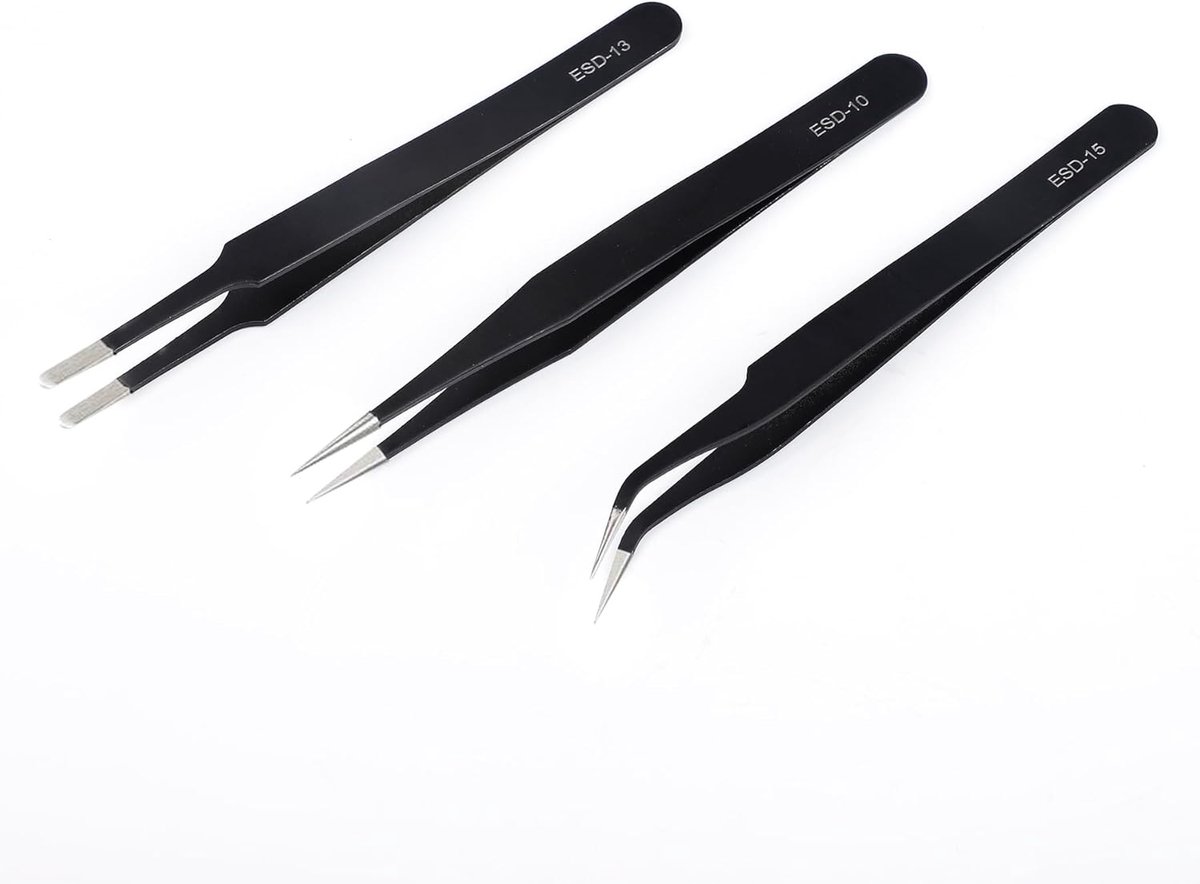 Tweezers Set, 3 Pieces, Precision Tweezers, Anti-Static ESD Safety, Stainless Steel, Non-Magnetic for Detailed Work - ShopVlot