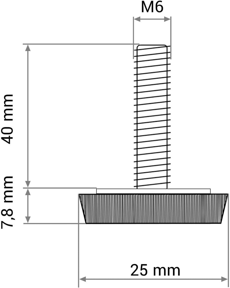 Meubelpoten verstelbaar M6 x 40 mm - ronde voet 25 mm diameter - geschikt voor diverse meubels - ShopVlot