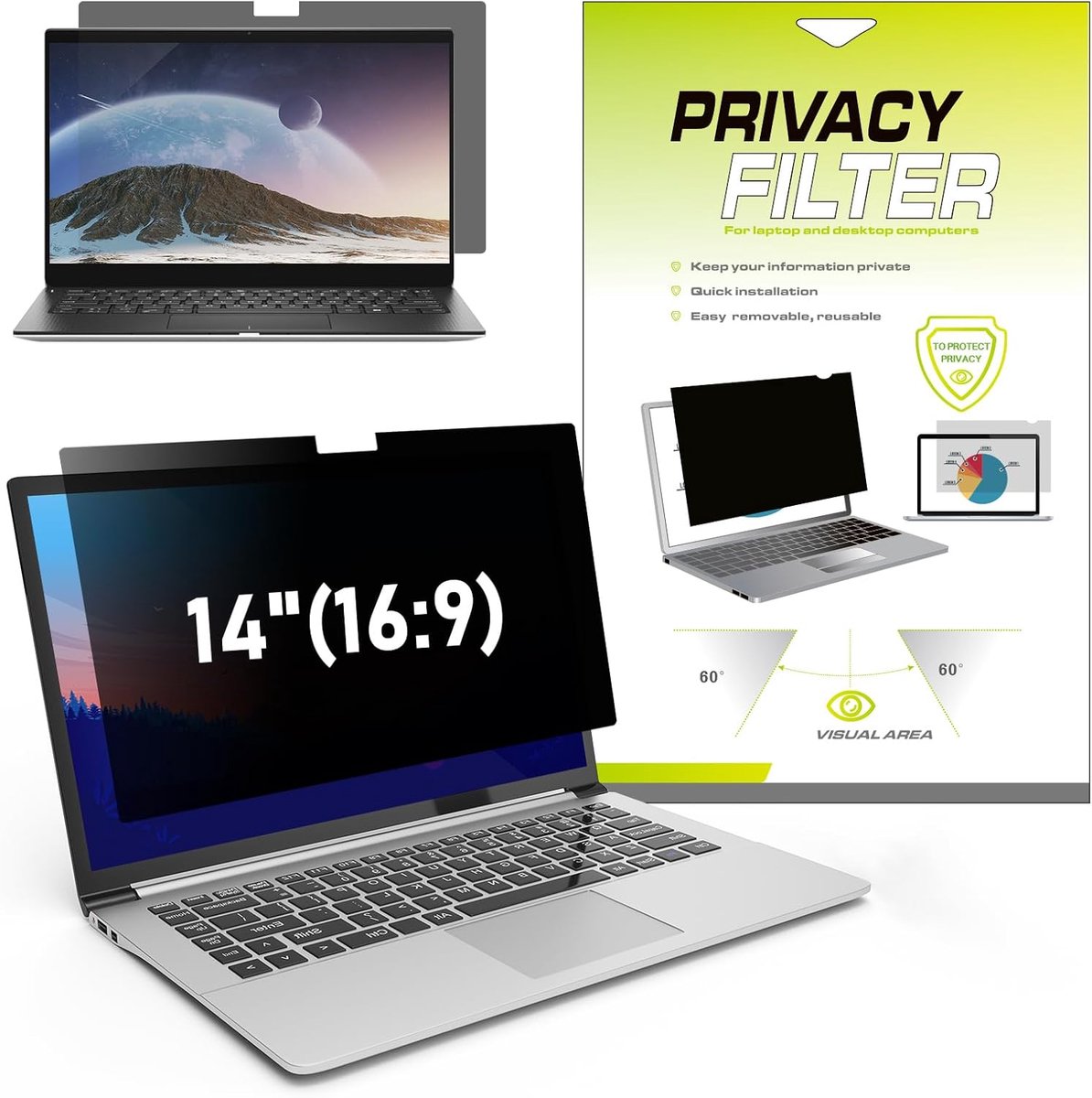 Privacy filter 14 inch laptop - 16:9 formaat - anti-blauw licht - optimale privacybescherming - ShopVlot